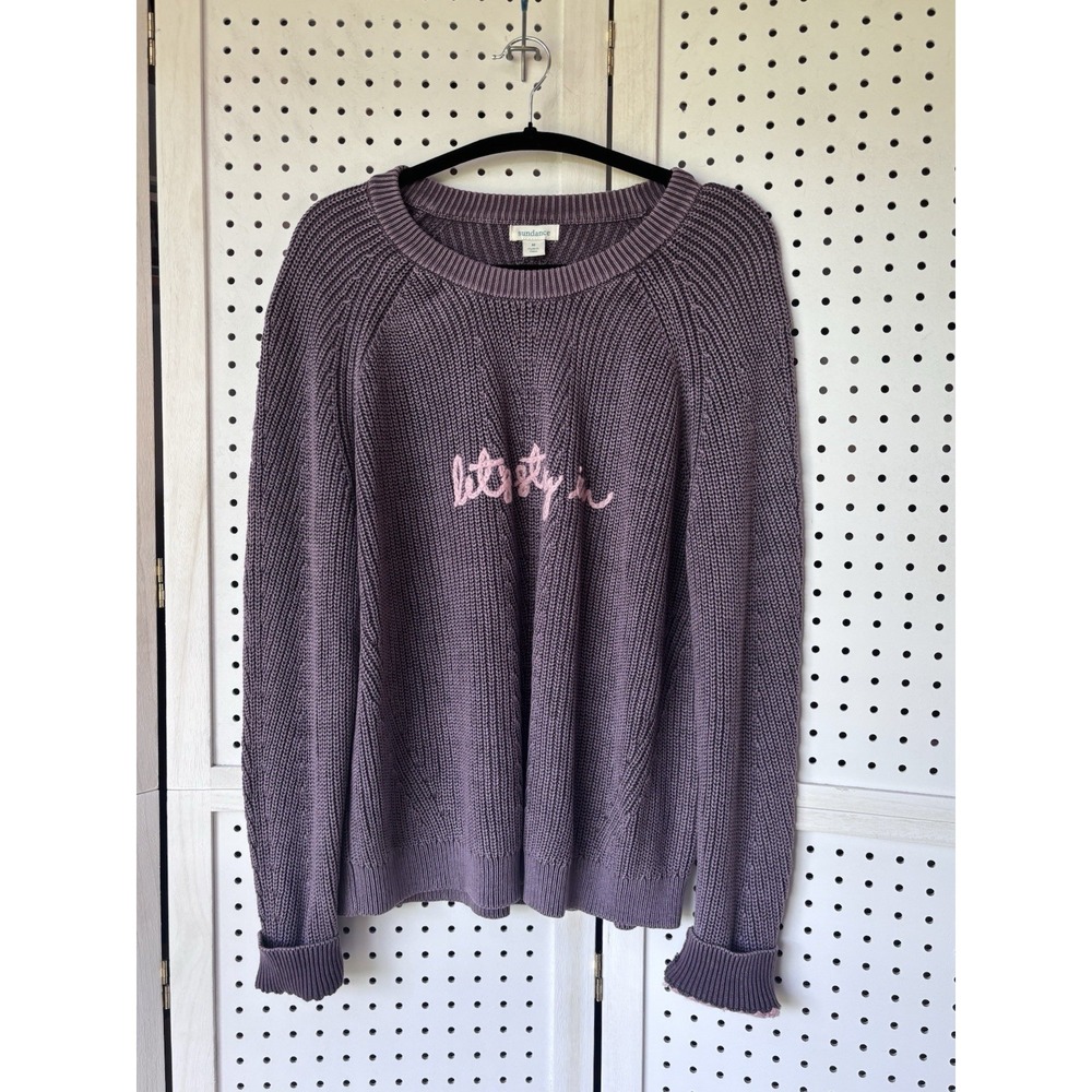 Sundance Pullover Crew Neck Sweater Purple Pink "Let's Stay In" Women's M